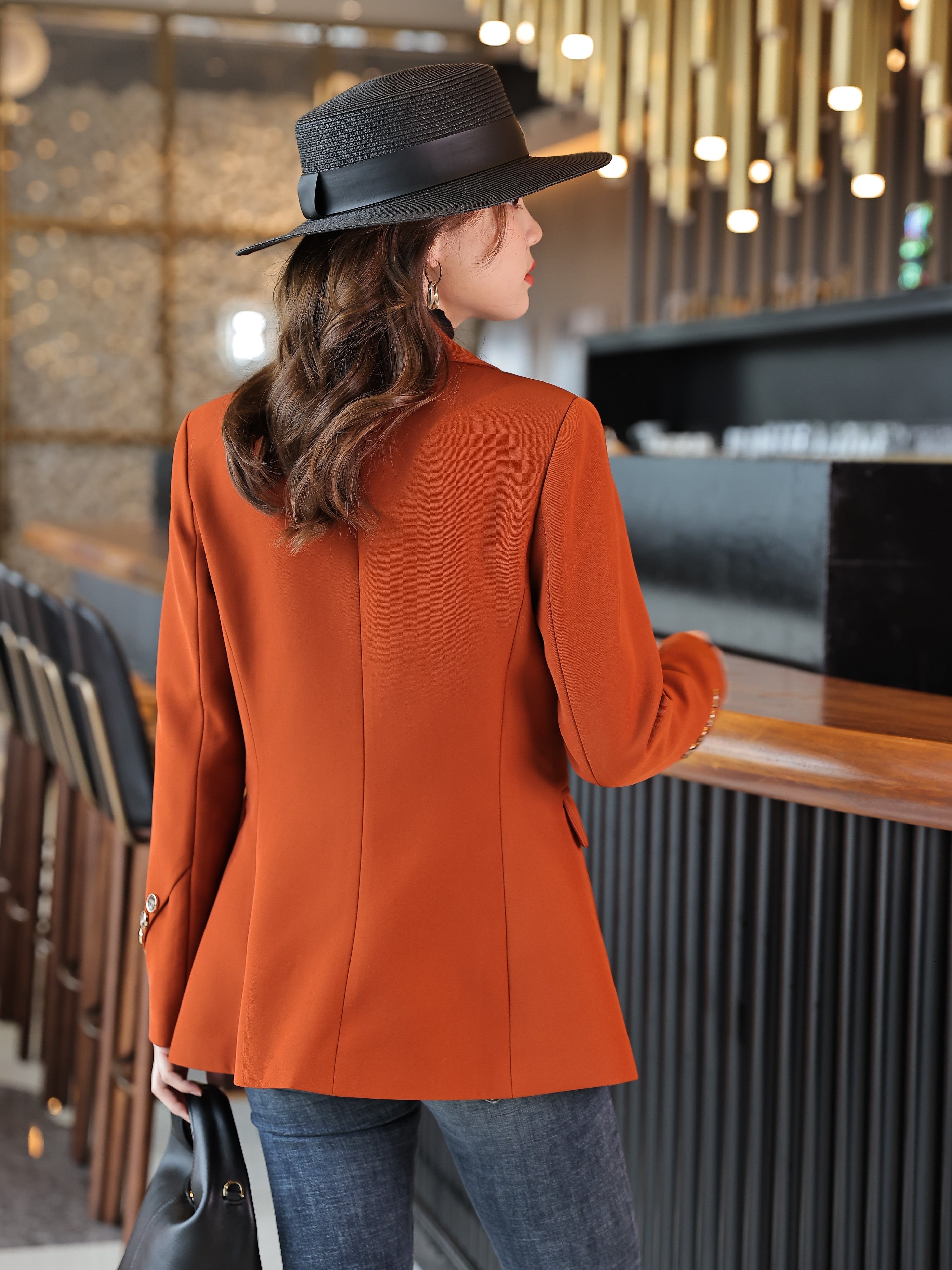 Women's Solid Color Notched Collar Button Front Blazer with Long Sleeves for Office Wear
