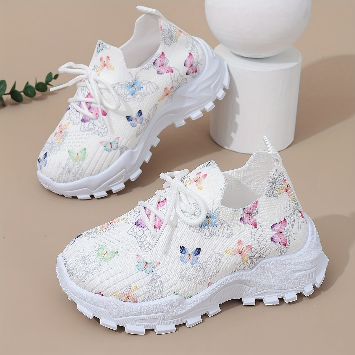 Girls' Casual Butterfly Print Sneakers for Kids Breathable Fabric Soft PVC Sole
