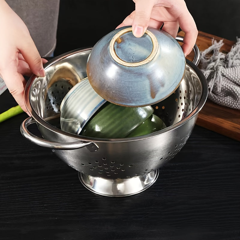 Stainless Steel Kitchen Colander with Handles for Washing and Draining Vegetables Fruits Pasta