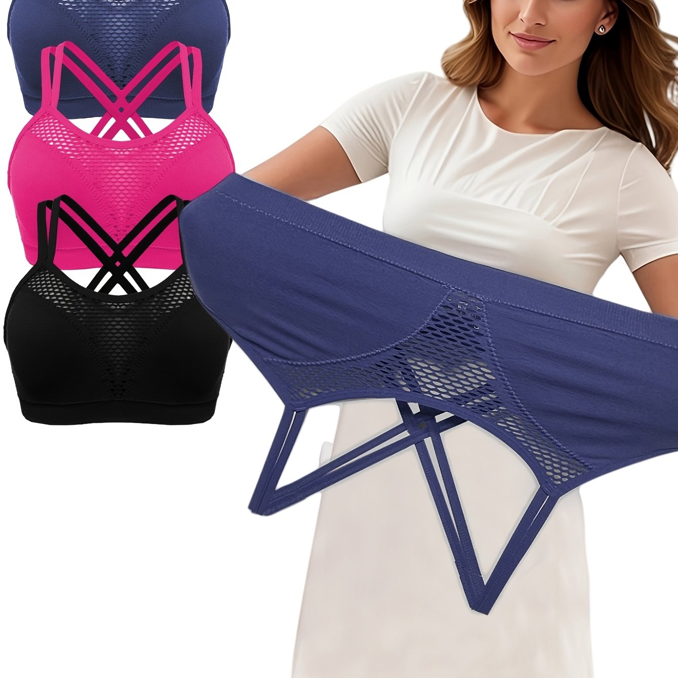 Women Seamless Sports Bra with Removable Pads Breathable Mesh, Solid Color