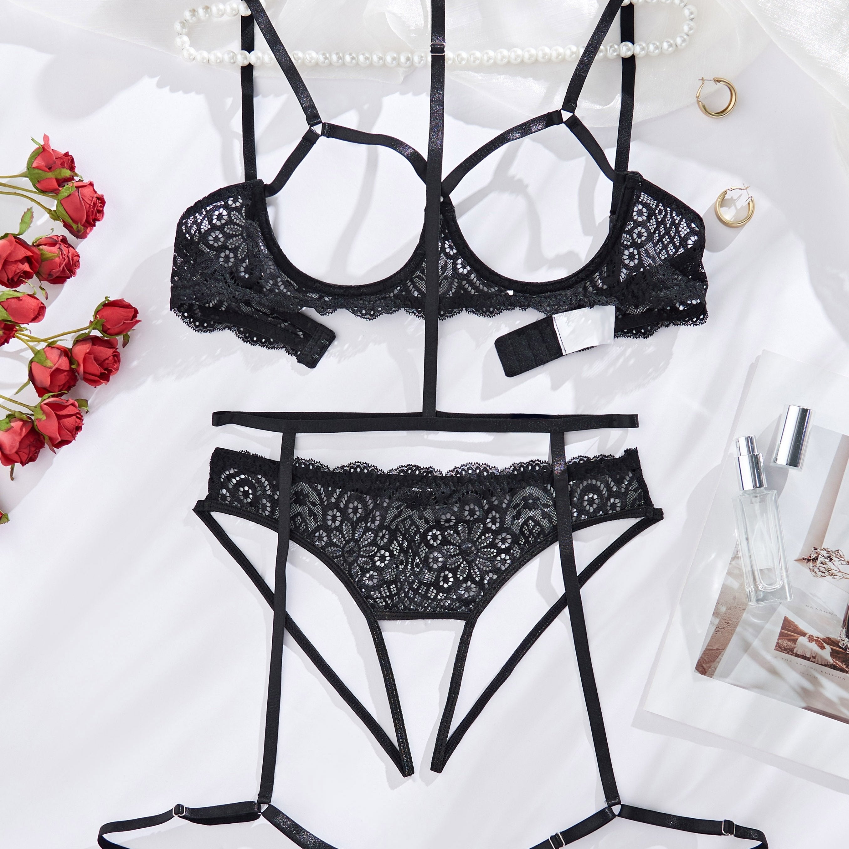 Black Lingerie Set with Steel Ring and Adjustable Straps