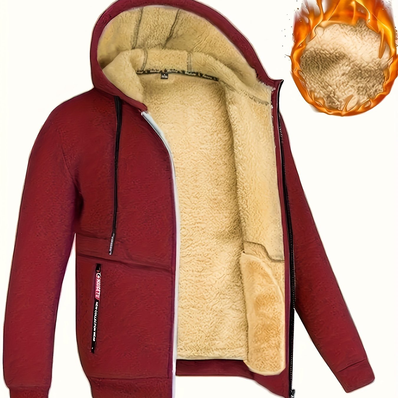 Men's Fleece Jacket Hooded Zip Closure Pockets Sports Casual Winter Spring Fall