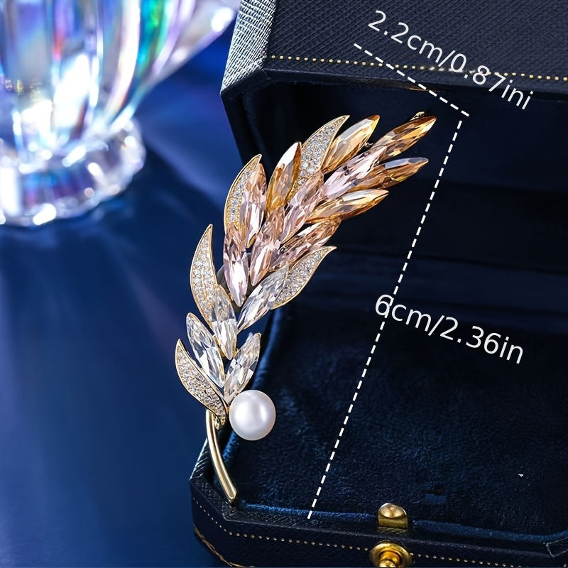 Wheat Ear Brooch with Rhinestones Plant-Inspired Pin for Women