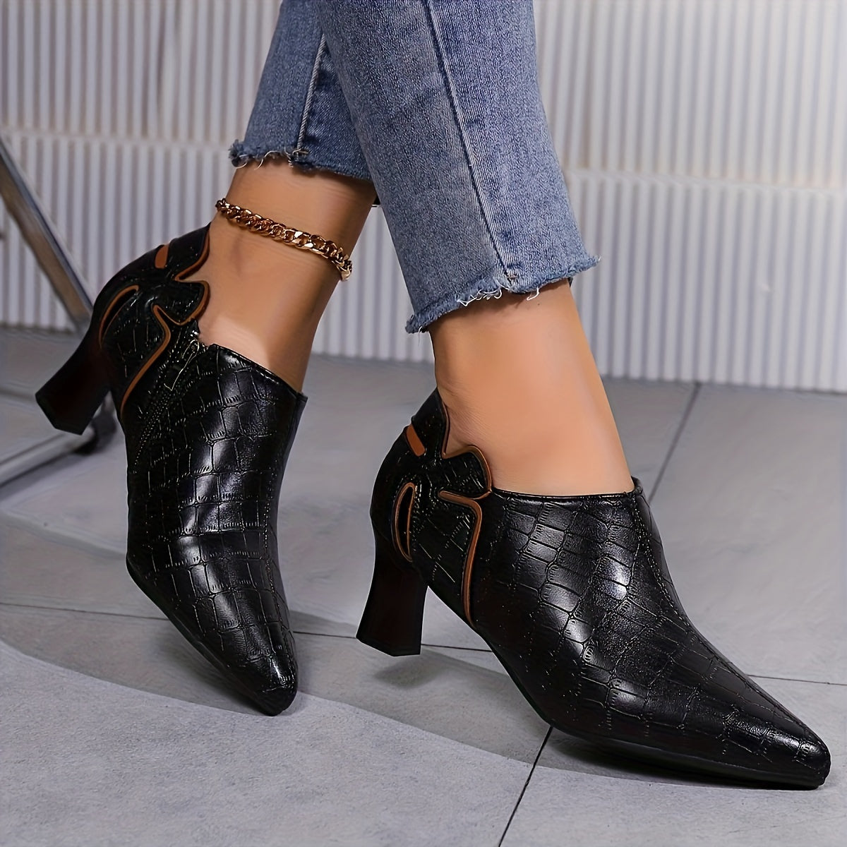 Women's Synthetic Pointed Toe Chunky Heel Pumps Mid-Heel Comfort All-Season