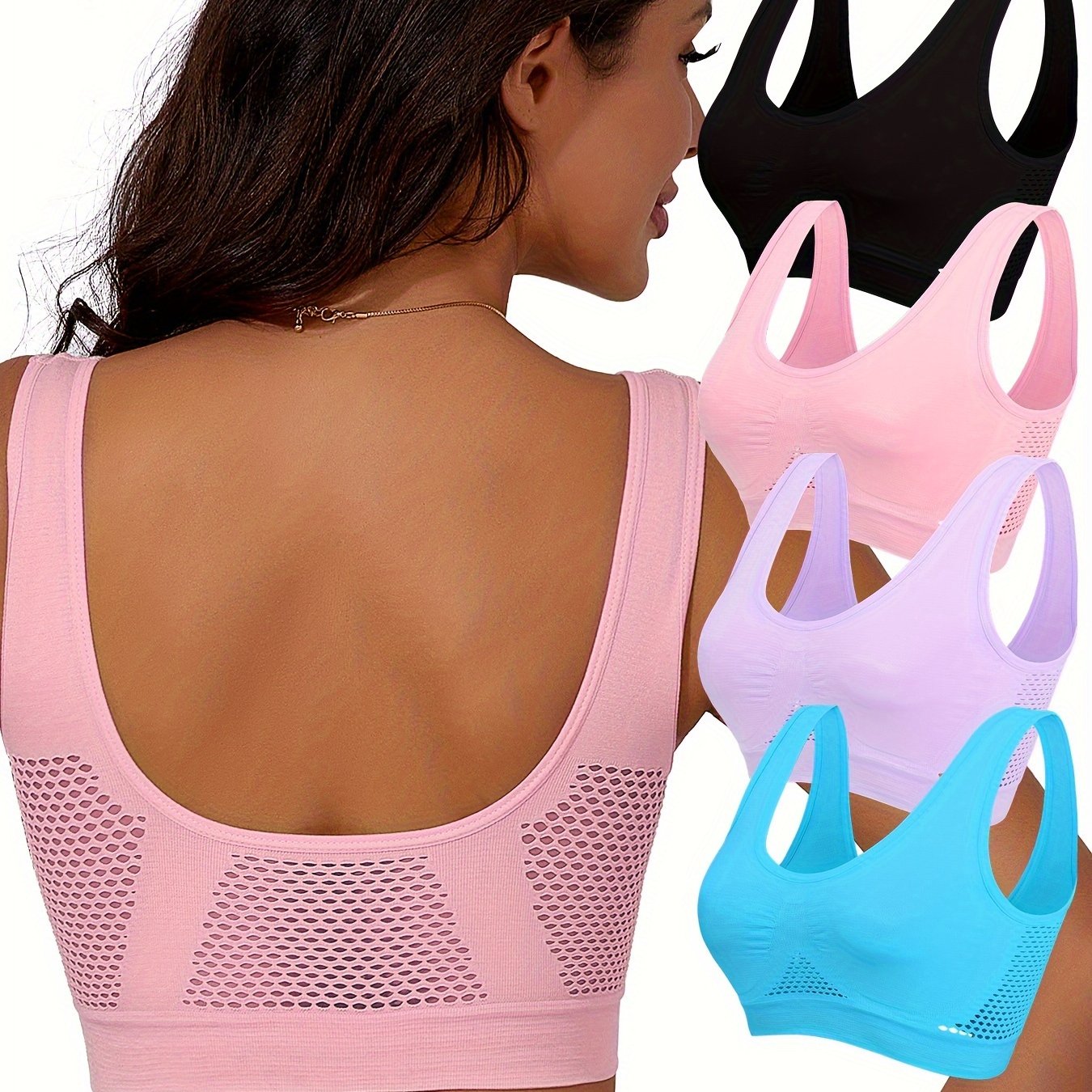 Women’s High-Support Sports Bras for Running and Yoga Breathable No-Wire Hollow-Out Design