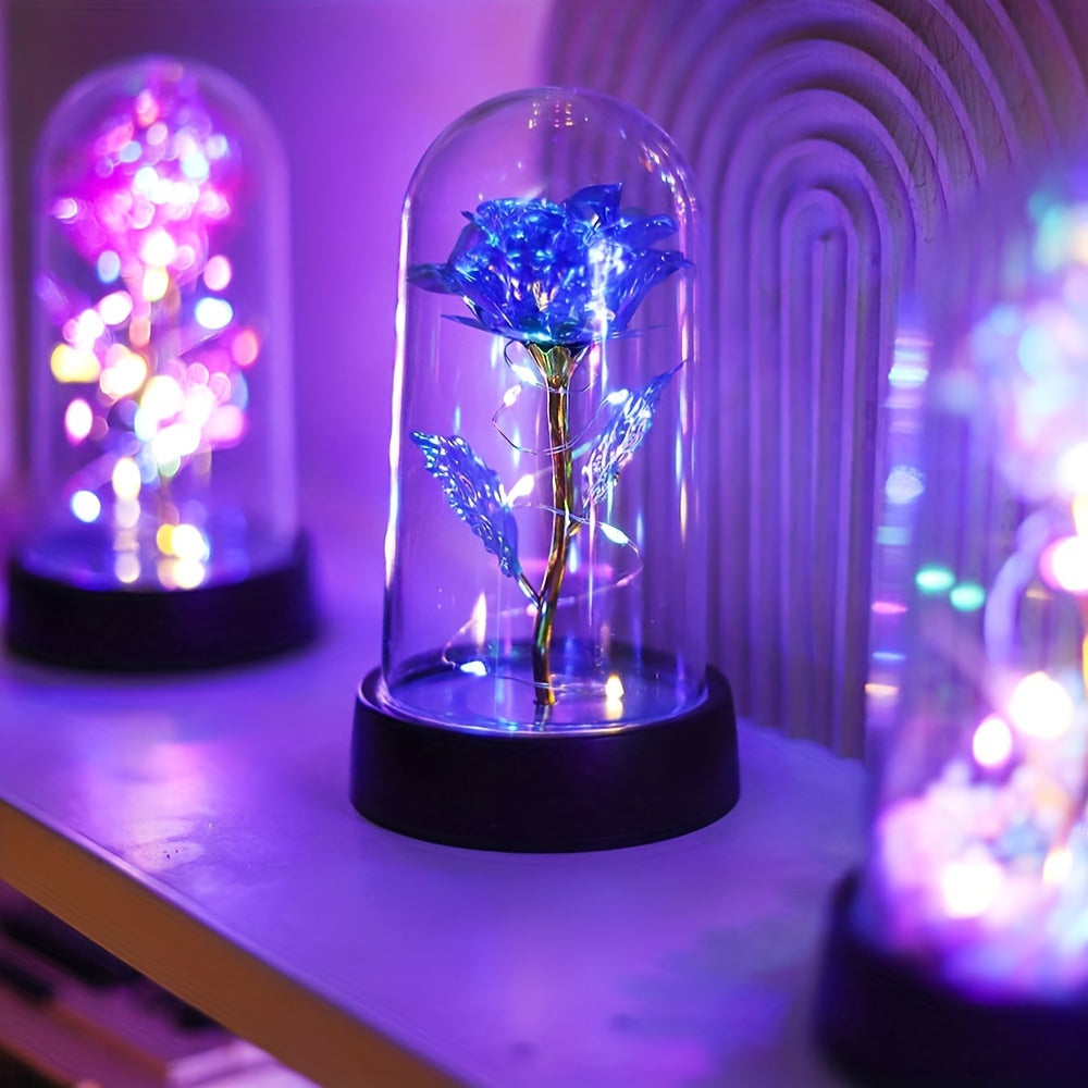 Battery-Operated LED Flower Night Light with Rose Pattern Plastic Shade for Bedroom Decor or Gifts