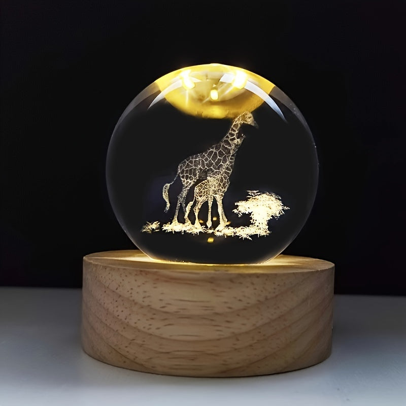 Giraffe Crystal Ball Night Light 6cm USB LED Desk Lamp for Bedroom Decor