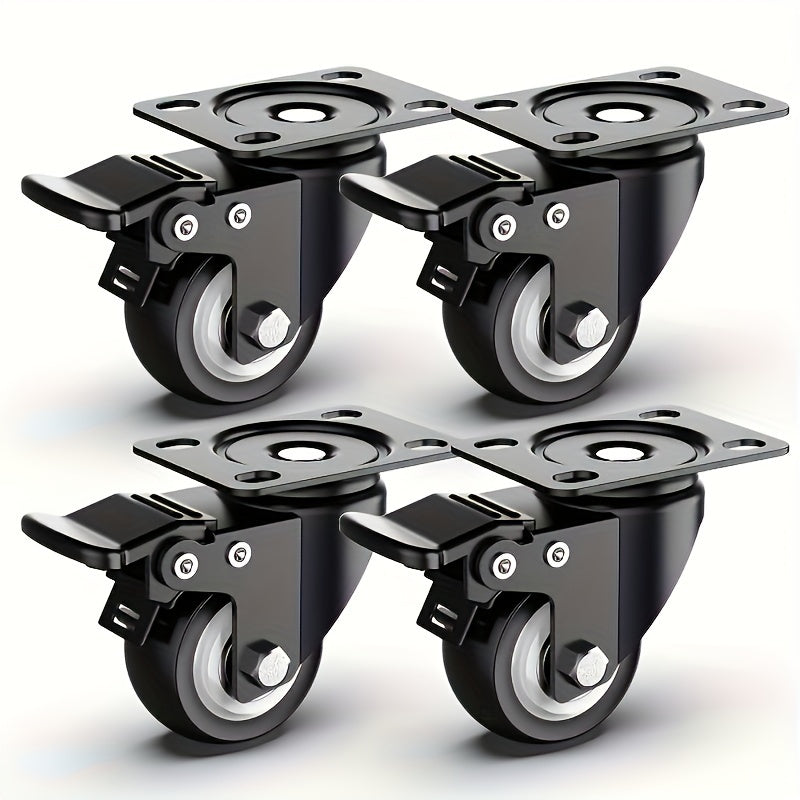 Set of 4 Heavy Duty Black Metal Caster Wheels 3.81 cm with Optional Brake for Furniture and Equipment