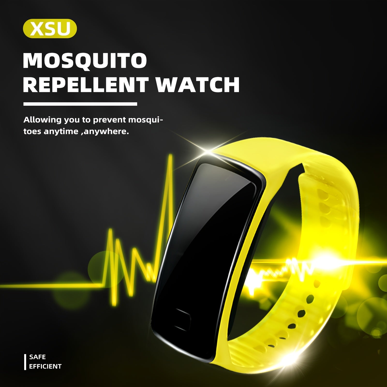 Unisex Silicone Mosquito Repellent Watch with Electric Shock Yellow Outdoor Sports