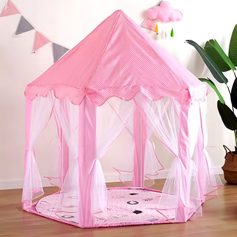 Pink Hexagonal Princess Castle Tent for Kids Indoor Outdoor Play 12M+ Polyester
