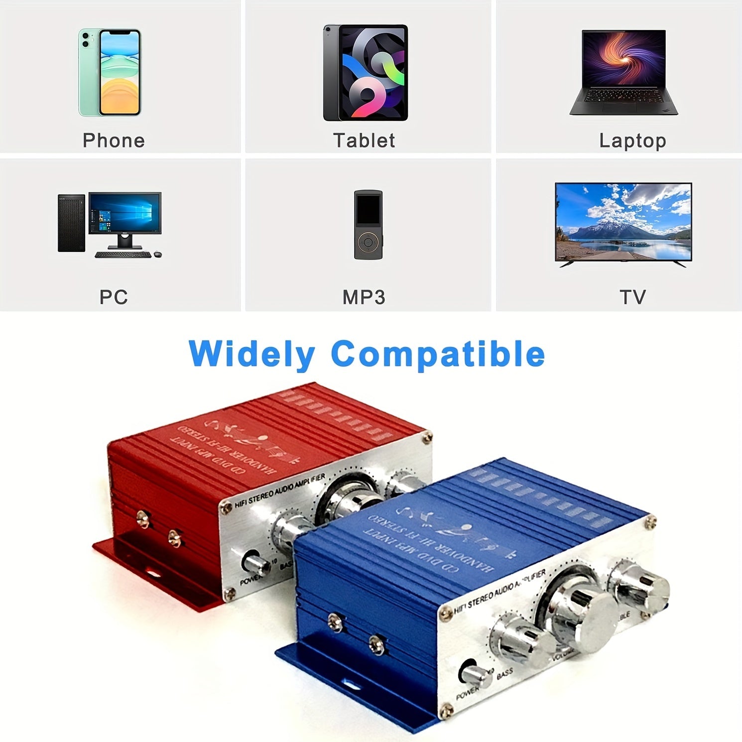 400W Mini Audio Amplifier 2 Channel HiFi Stereo RCA USB Powered for Home Car PC TV