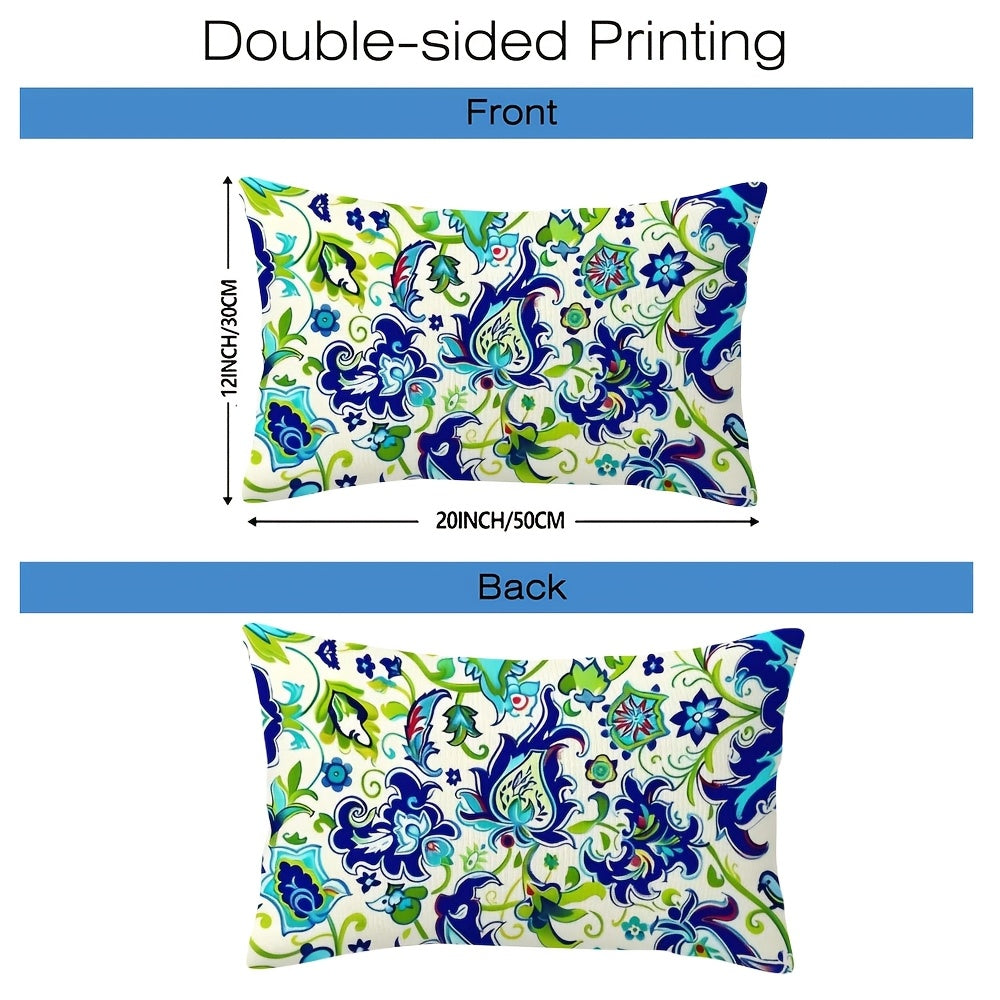 Set of Two Turkish Floral Pattern Pillow Covers 30x50 cm Double-Sided Plush Polyester