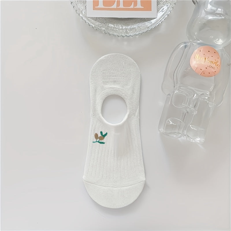 Women's No-Show Socks Pack of 10 Animal and Floral Breathable Polyester Non-Slip Heel