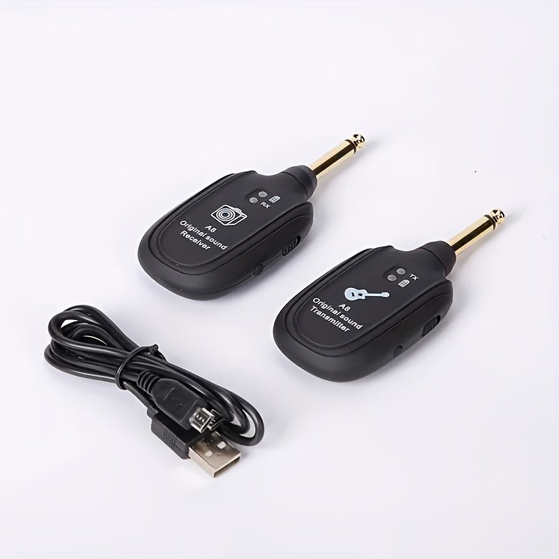 Sistema inalámbrico para guitarra con receptor, transmisor, pastilla, negro, carga USB de 5V