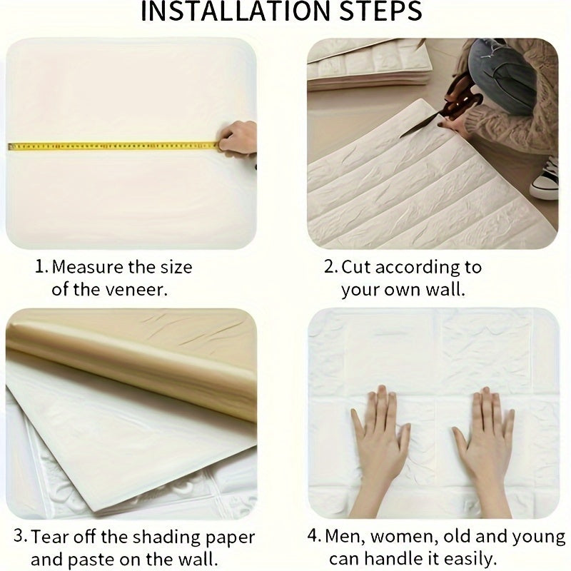 10/40 dona oq 3D gul o'z-o'zini yopishtiradigan PVC devor panellari, suv o'tkazmaydigan, yuviladigan, ta'sirga chidamli, uy bezak uchun