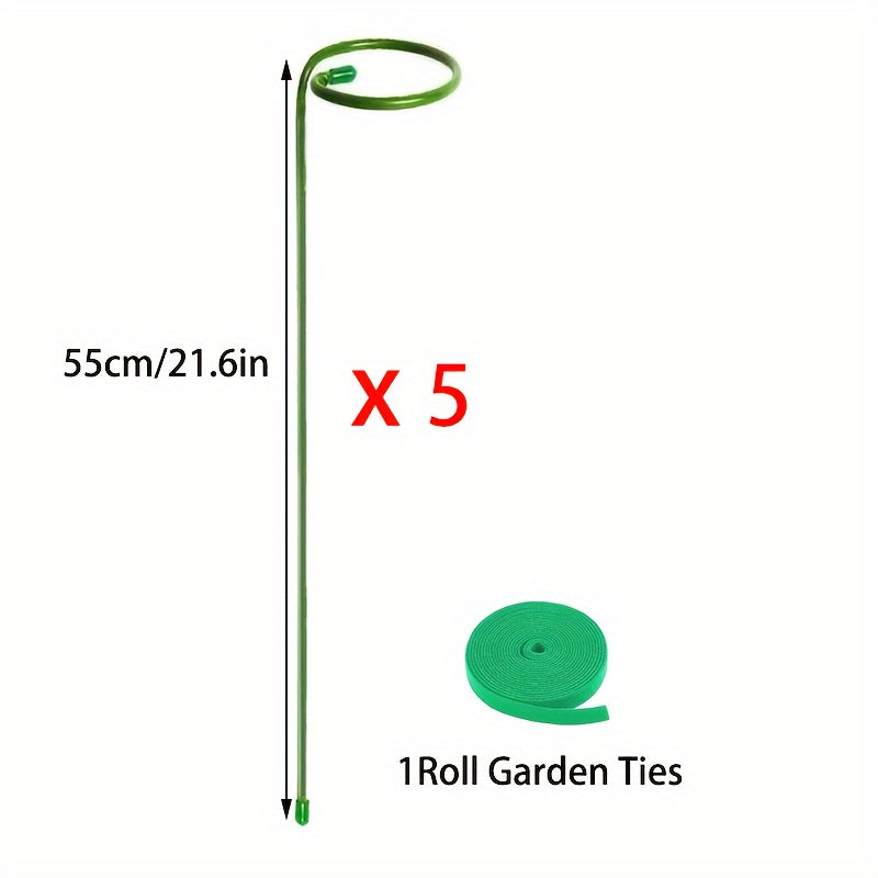 Metal Garden Plant Stakes Set of 5 or 10 for Supporting Single-Stem Flowers Green Steel Weather-Resistant