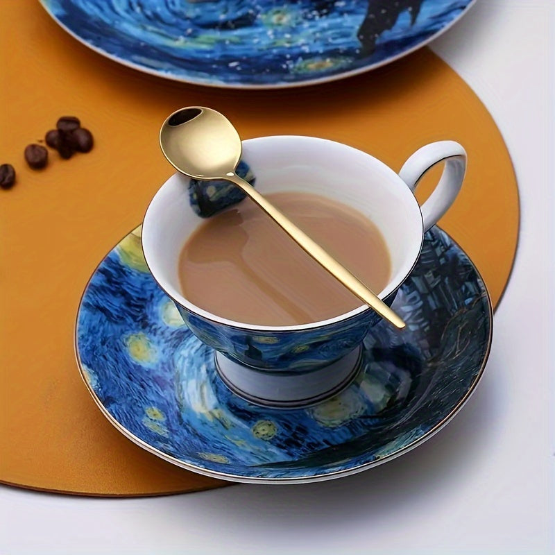 Set of 6/12 Gold-Tone Stainless Steel Dessert Spoons for Coffee Tea Beverages