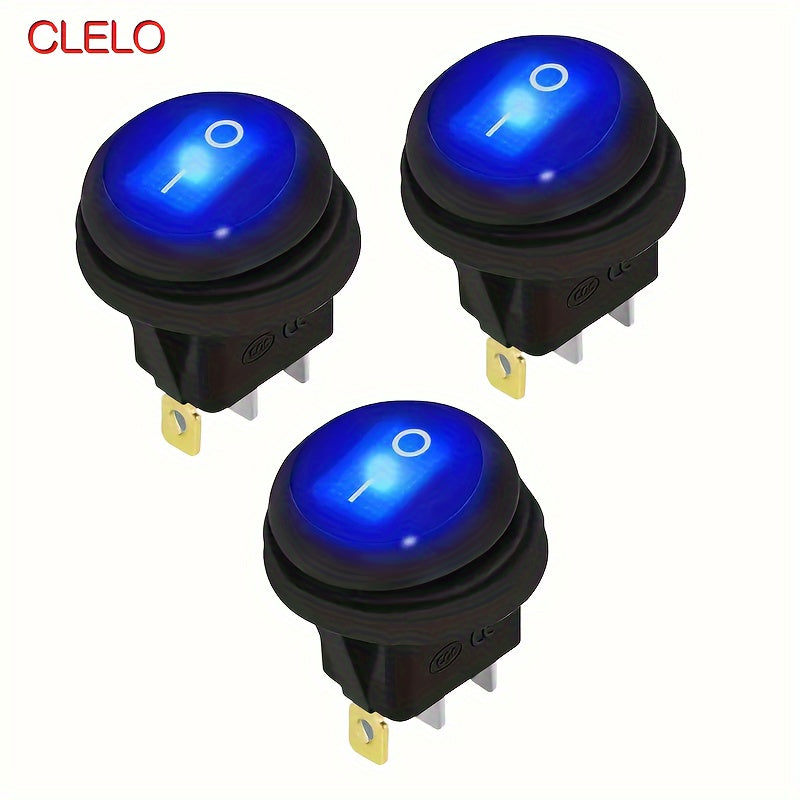 Interruptor de palanca LED azul redondo de 12V 20A para barcos, coches, autocaravanas y camiones