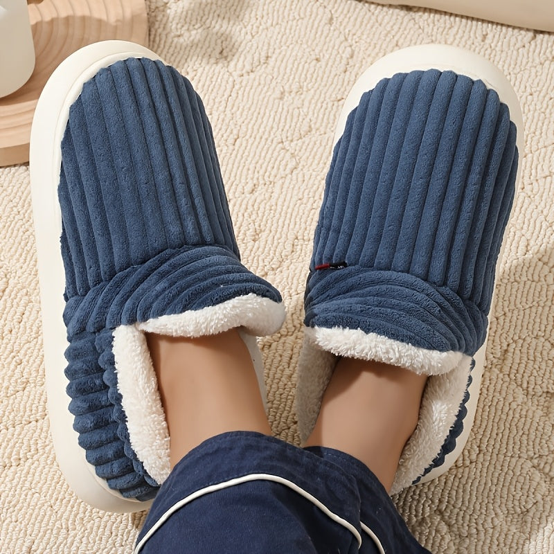Unisex Plush Cozy Winter Home Shoes Soft Warm Flat-Heel Indoor Slippers