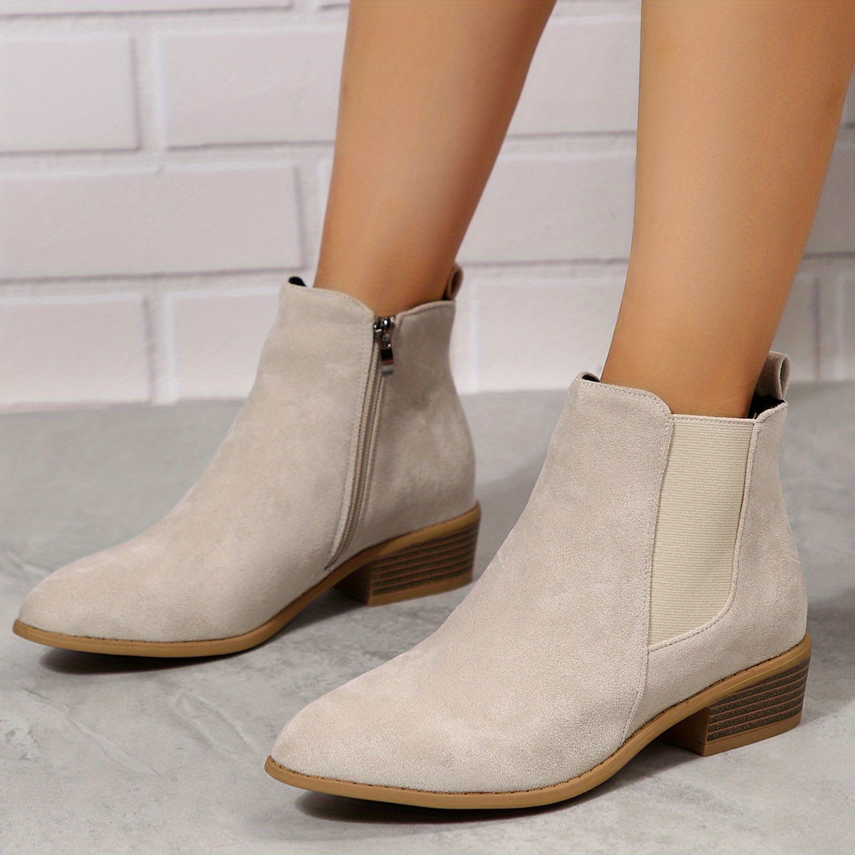 Women's Chelsea Boots Chunky Heel Side Zipper Stretch Fabric