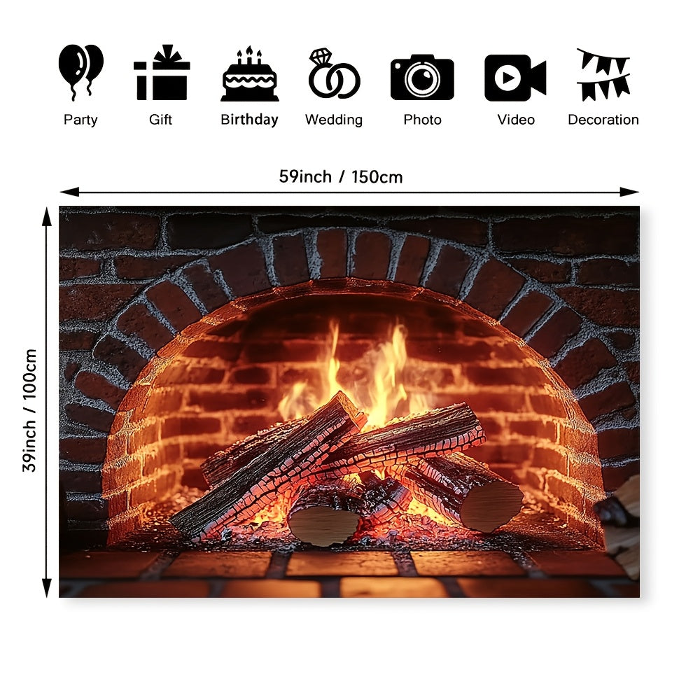 Winter Scene Fireplace Backdrop Polyester for Birthdays and Parties