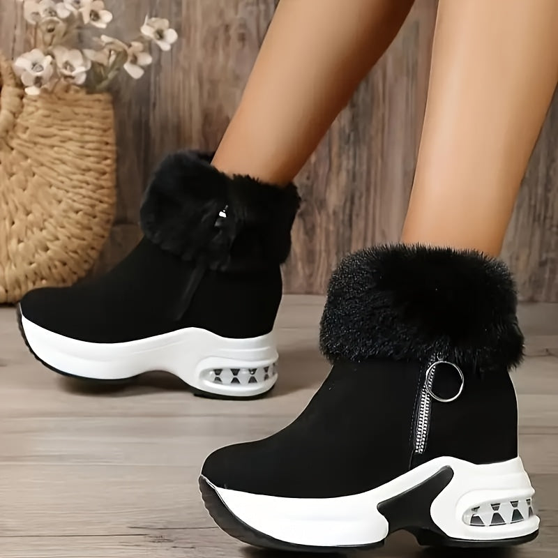 Women's Winter Ankle Boots With Plush Lining Non-Slip Thick Sole Black Brown Gray