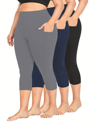 Plus Size High-Waisted Shorts Set With Pockets Stretch Fabric Summer Leopard