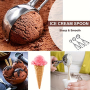 Set of 2 Stainless Steel Ice Cream Spoons with Trigger Release for Serving and Baking
