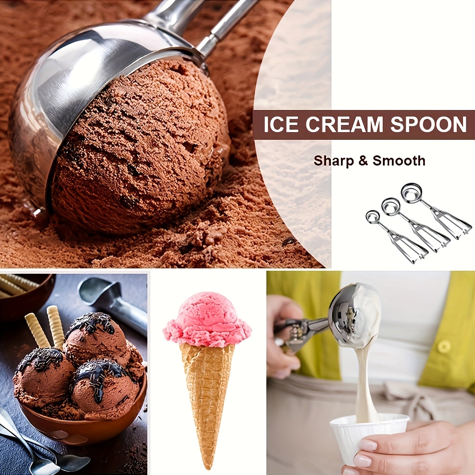 Set of 2 Stainless Steel Ice Cream Spoons with Trigger Release for Serving and Baking
