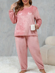 Plus Size Women's Flannel Pajama Set Long Sleeve Warm Lounge Set Fall Winter