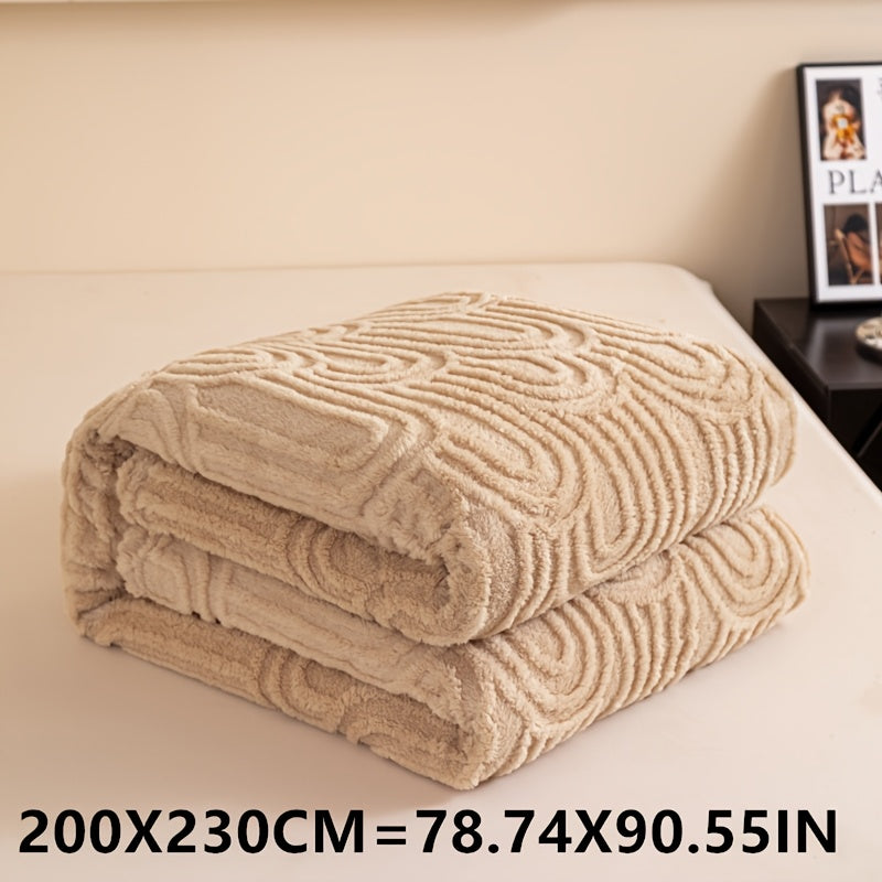 Striped Plush Bed Blanket with Vintage Roman Column Pattern Polyester All-Season Sofa Throw