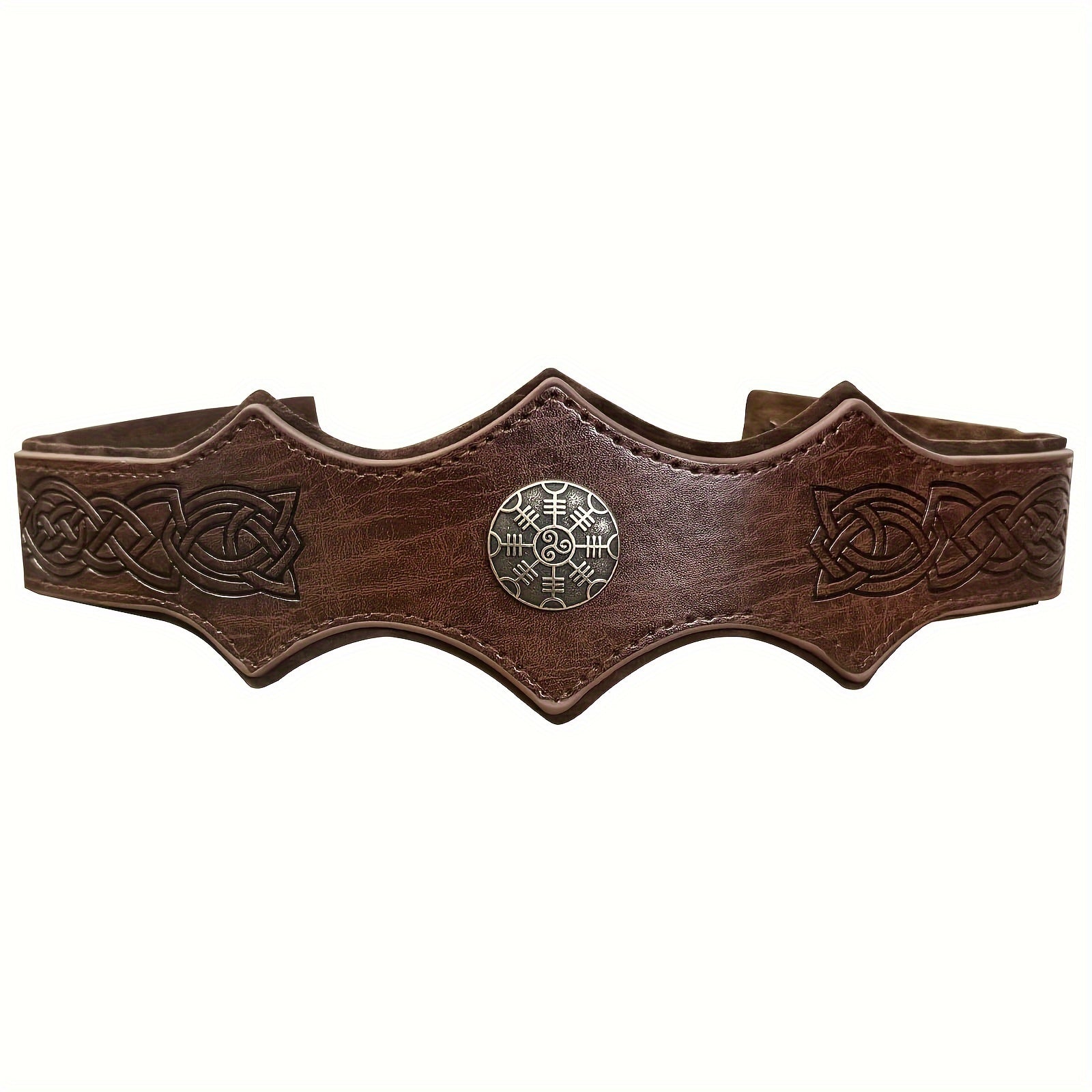 Faux Leather Headband with Embossed Design Adjustable Medieval Renaissance Cosplay Accessory