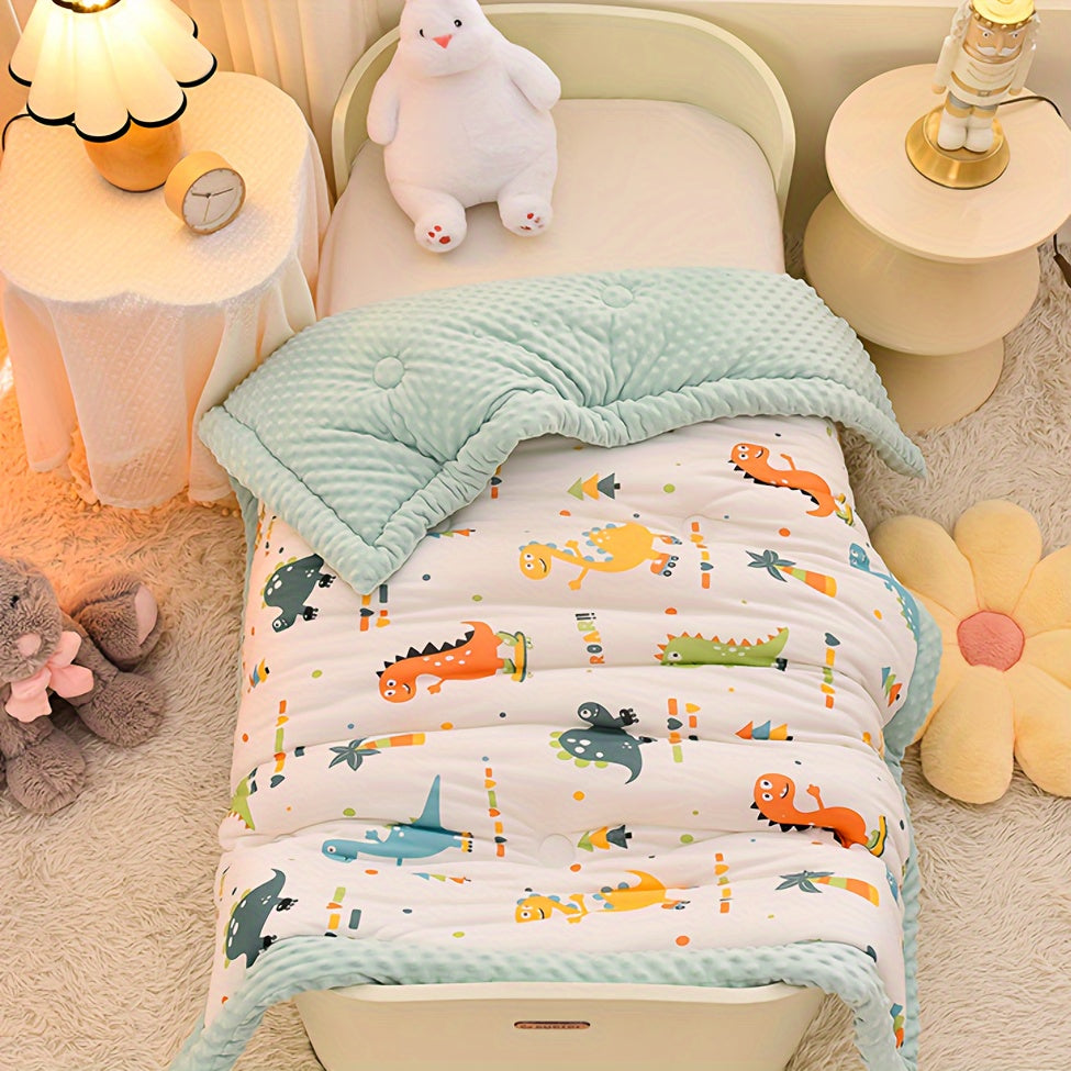 Kids Reversible Dinosaur Sleeping Bag Soft Velvet White with Colorful Patterns