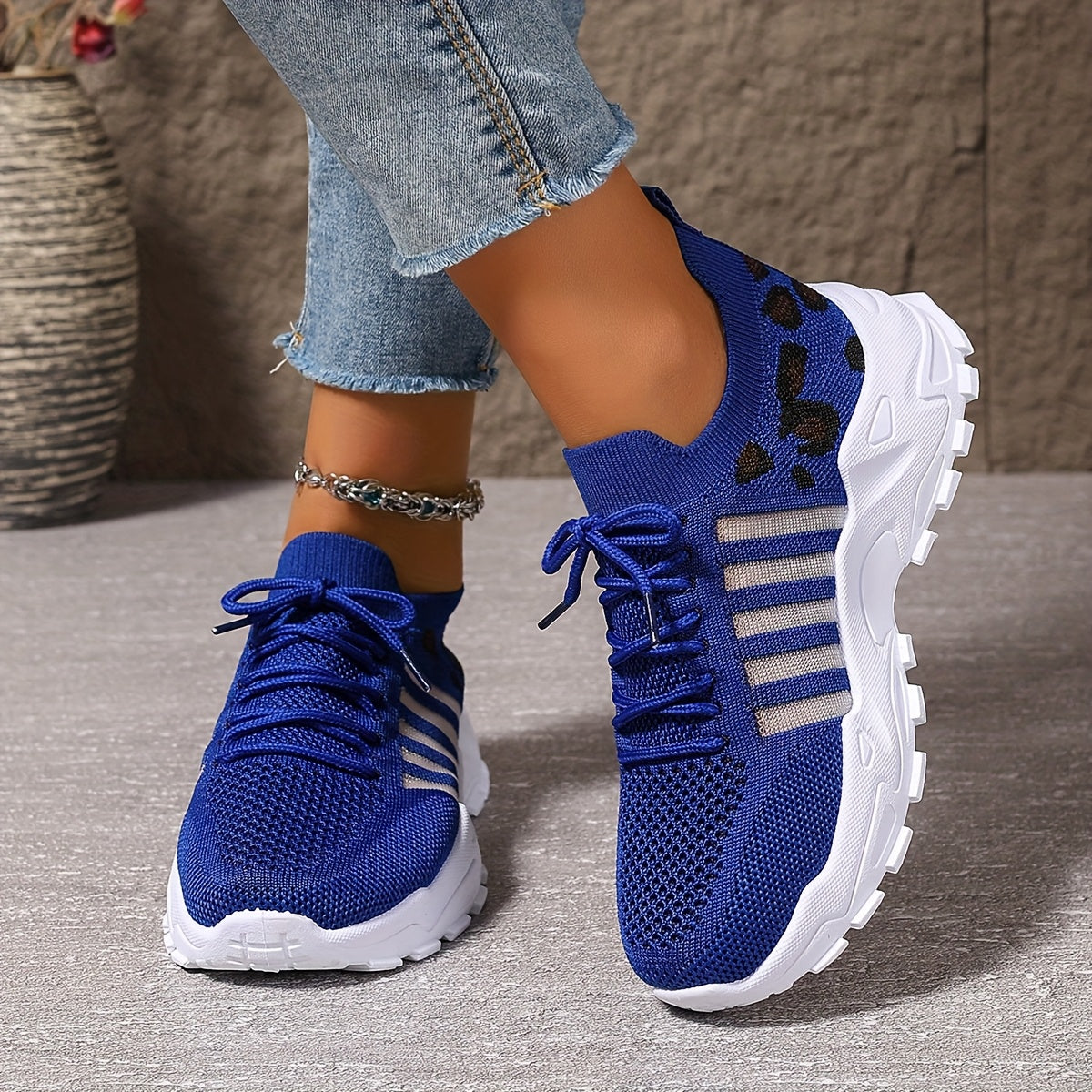 Zapatillas atléticas transpirables con estampado de leopardo para mujer, ideales para correr y hacer ejercicio