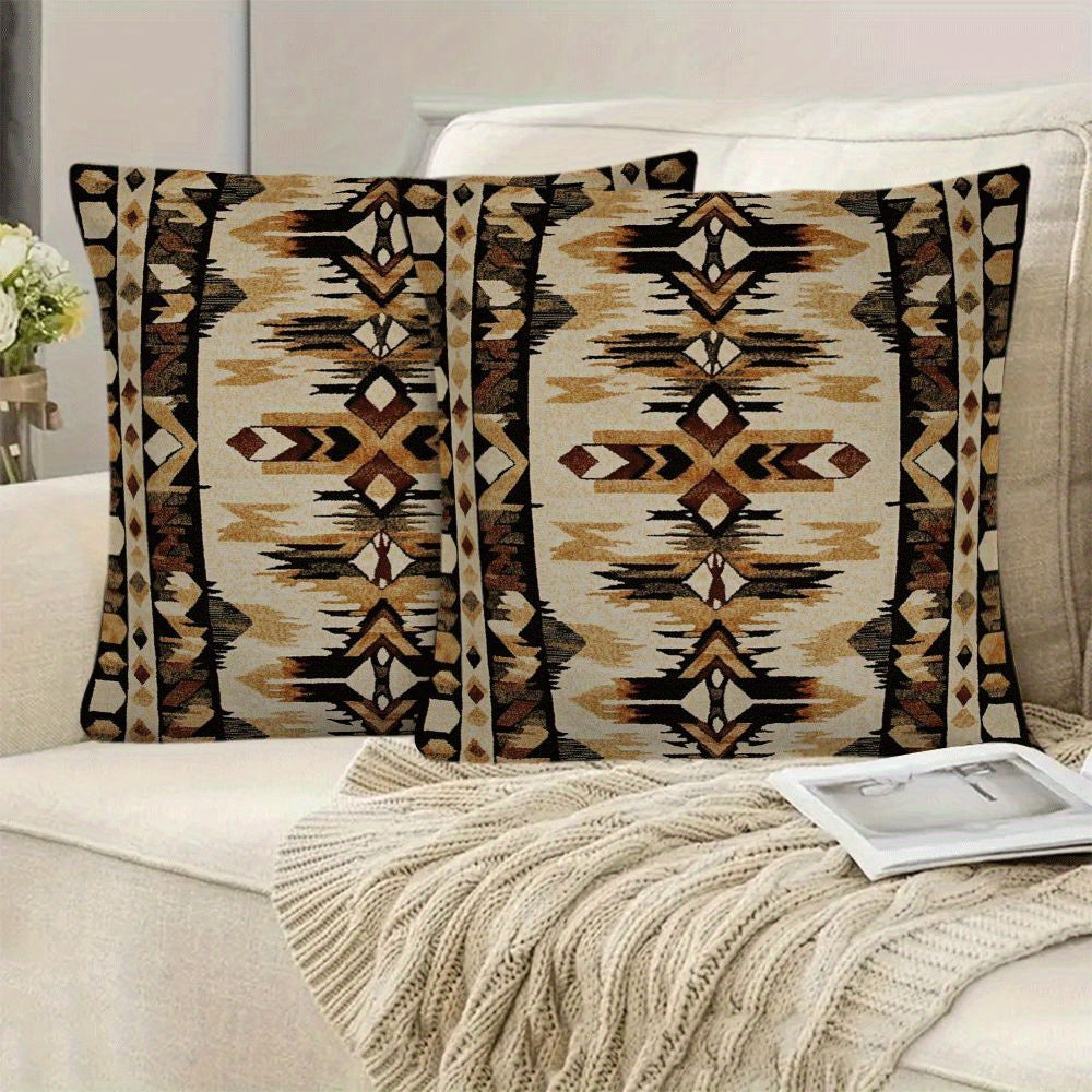 Set of 2 Native American-Inspired Flannel Pillow Covers 45.72cm Zippered Cushion Cases for Couch Bed Car