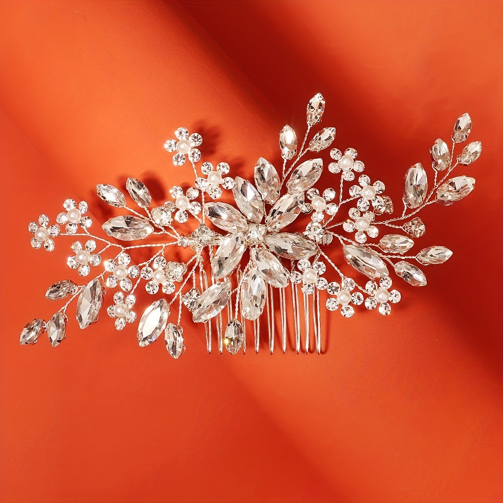 Handmade Flower Hair Comb with Horse Eye Rhinestones for Bridal Wedding Dress Accessories