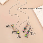 Jewelry Set with Multicolor Faux Gemstones Silver Tone Necklace Ring Earrings Cufflinks for Women