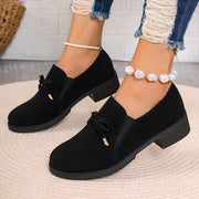 Women’s Black Fabric Bowknot Loafers Slip-On Casual Shoes All-Season
