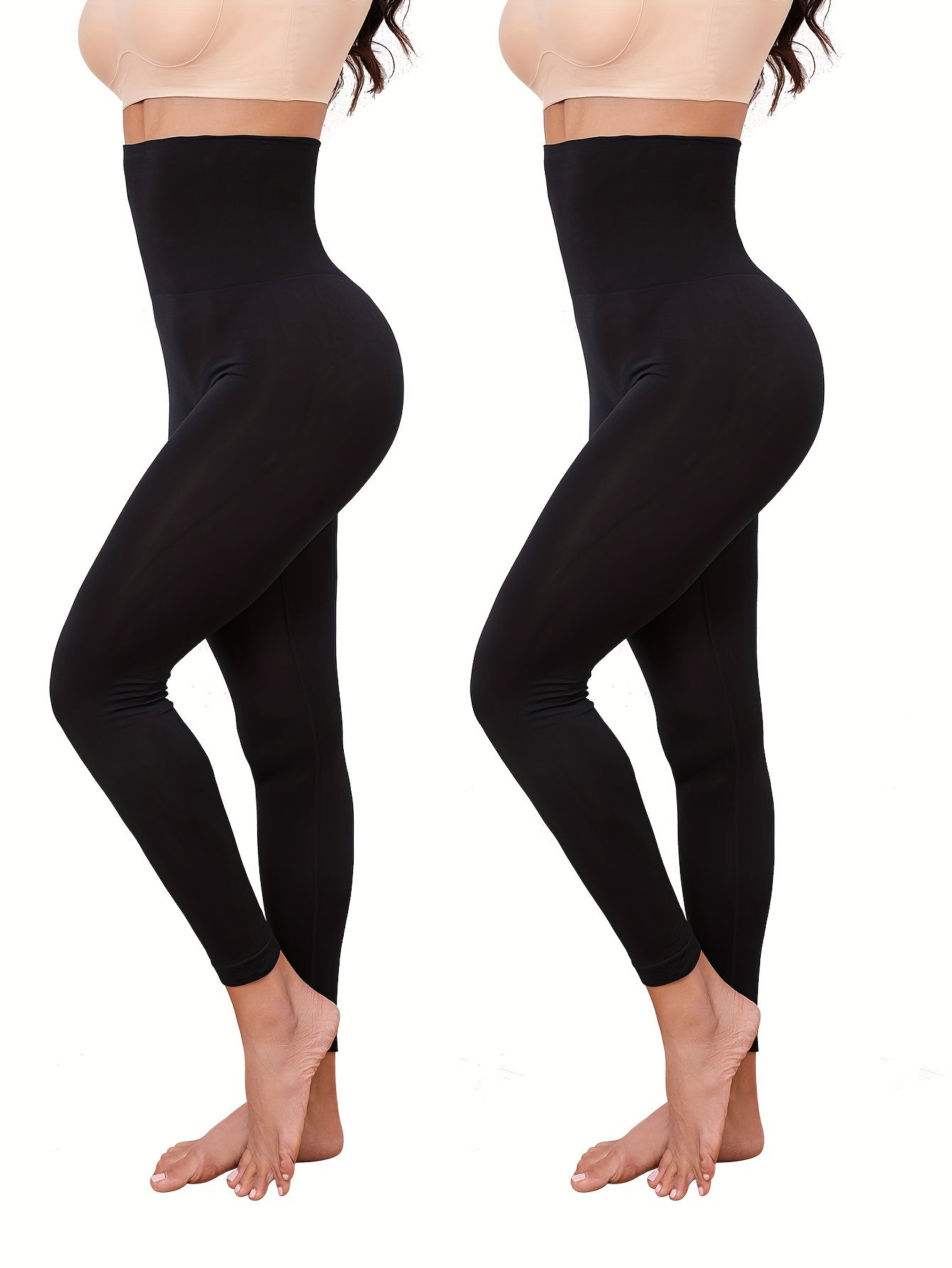 Women's High-Waist Tummy Control Seamless Yoga Leggings Black 2 Pack