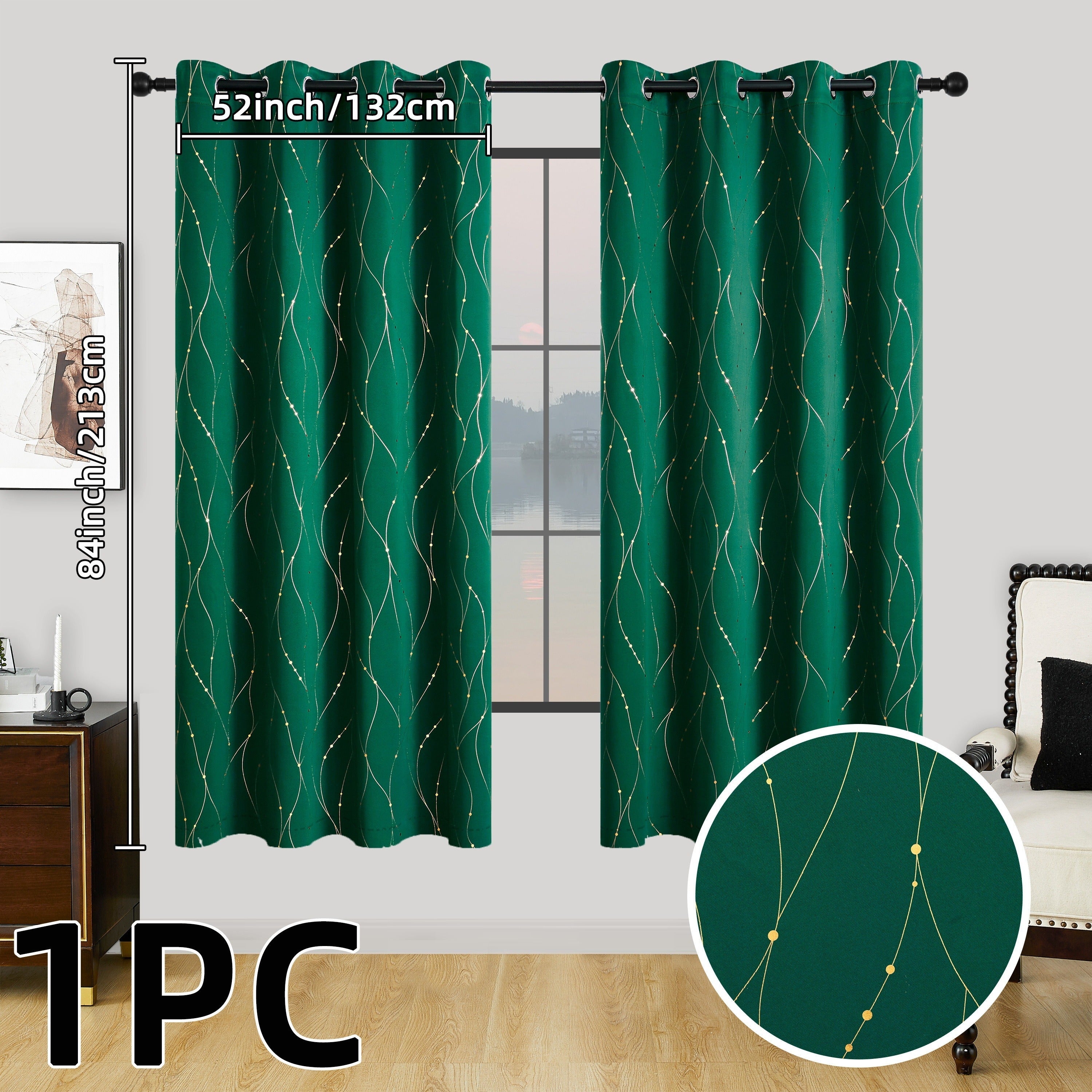 Geometric Pattern Blackout Curtain with Heat Insulation Oil Print Grommet Top for Bedroom Living Room Office