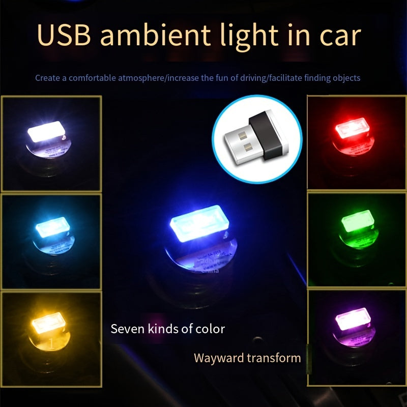 Mini USB LED Car Interior Light ABS Material 7 Color Options Ambient Neon