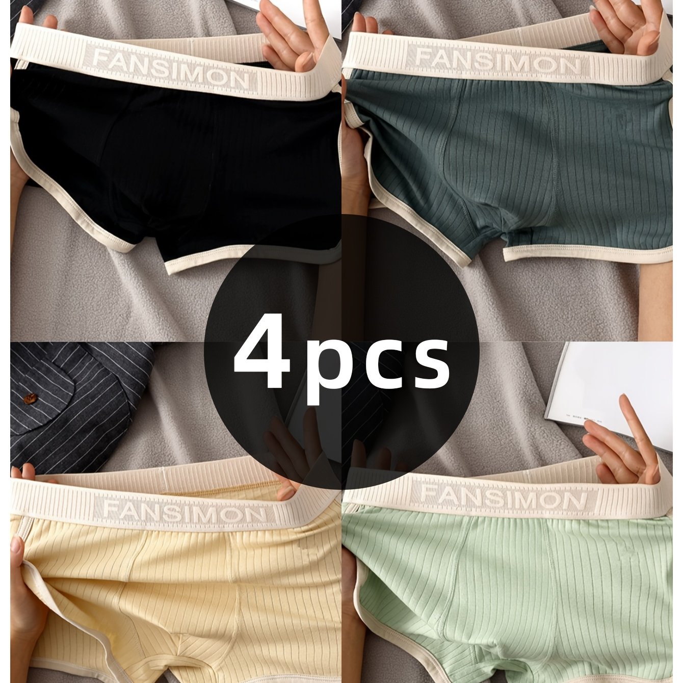 4 ta erkaklar uchun vintage uslubidagi, qulay, nafas oladigan va zamonaviy bokser shortlar.