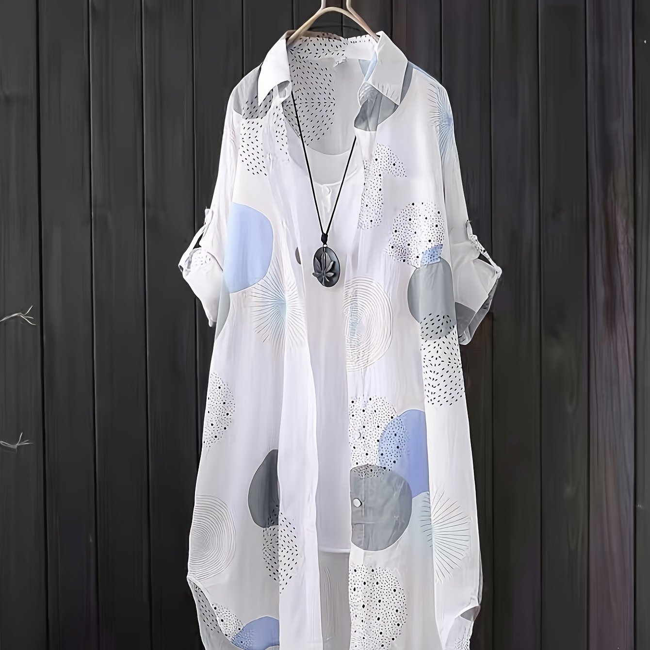 Plus Size Women's Geometric Print Blouse Lightweight Button-Up Shirt
