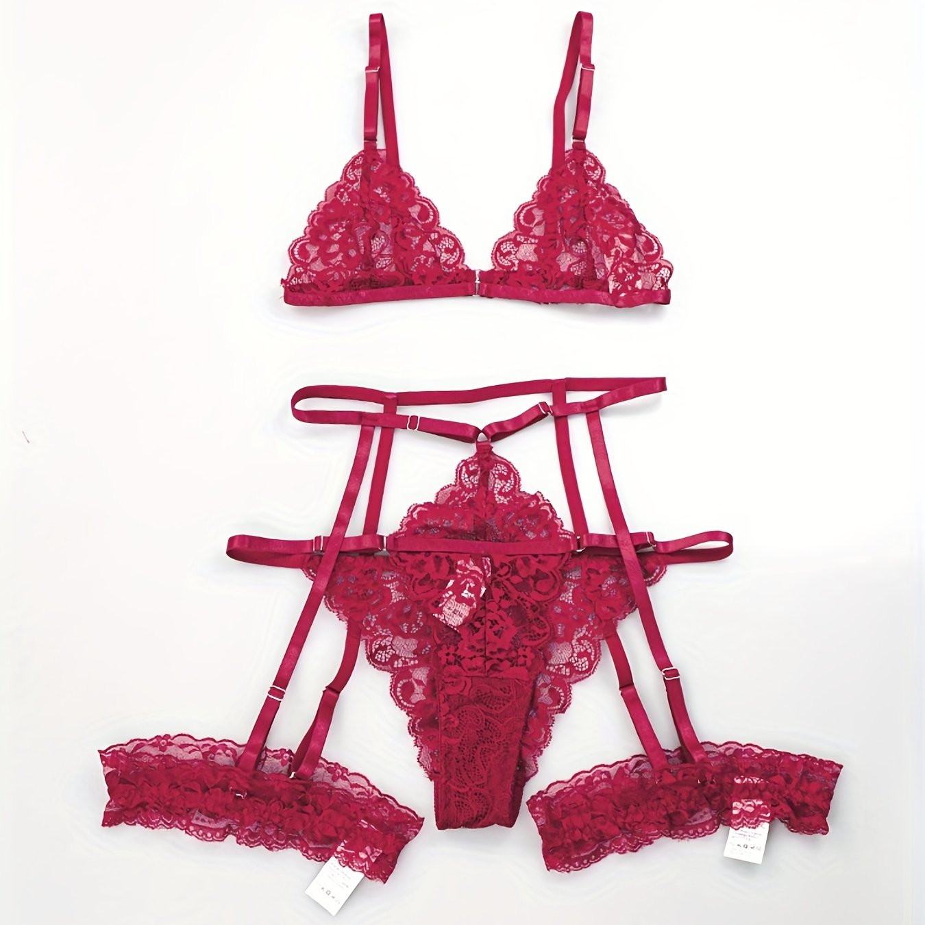 Plus Size Women's Lace Lingerie Set Garter Belt Thong in Red