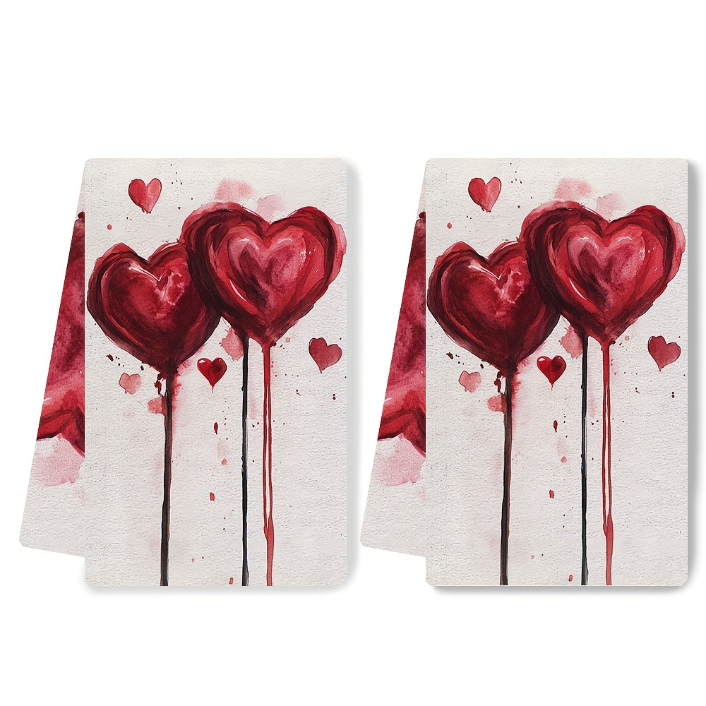 Two Pieces Kitchen Towels Ultra Soft Absorbent Valentine Heart Design 40x60 cm