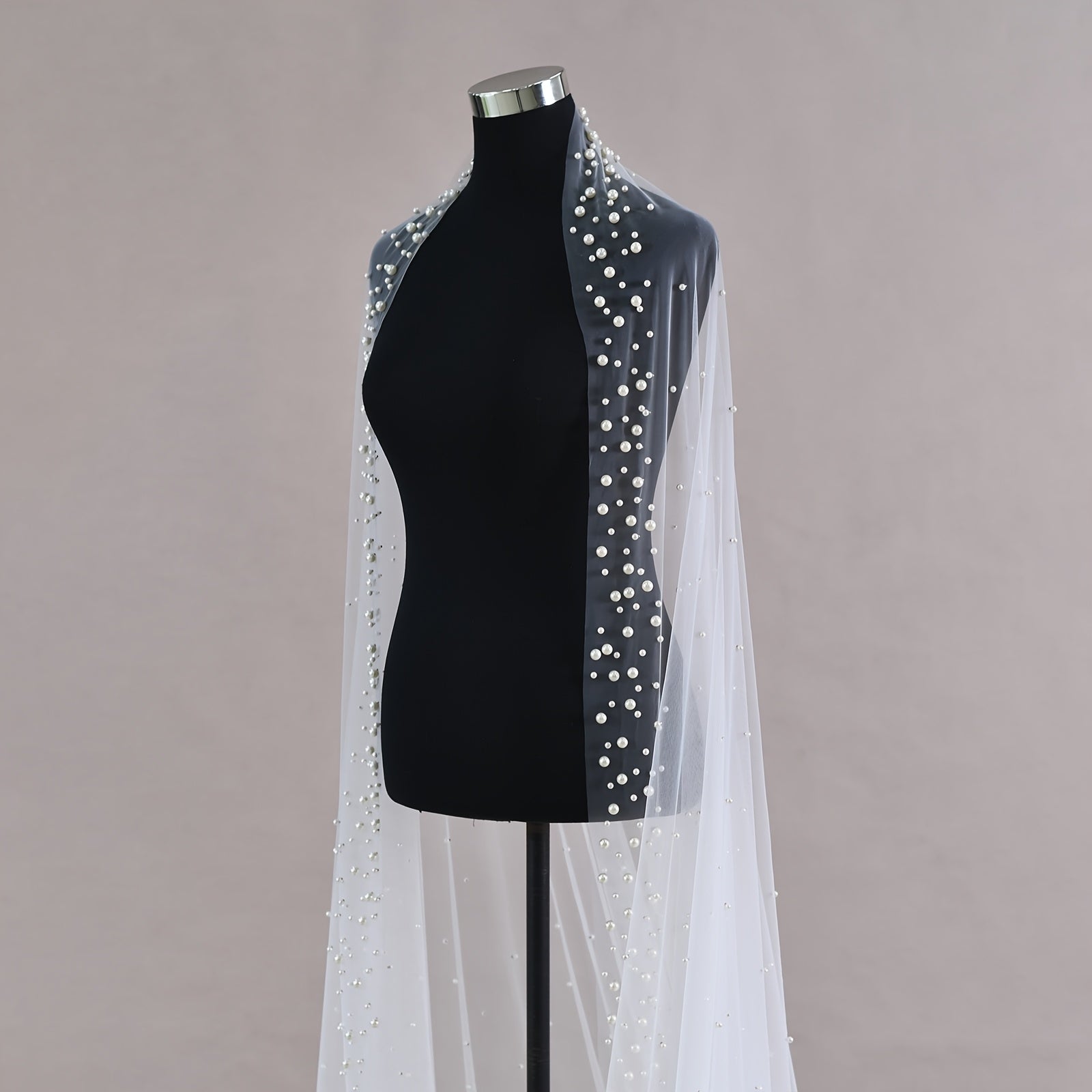 Kuyovlar uchun Naylon To'y Aksessuari, Kiyikcha Uzunlikdagi Bridal Veil Katedral Dekoratsiyasi, Sun'iy Marjonlar bilan