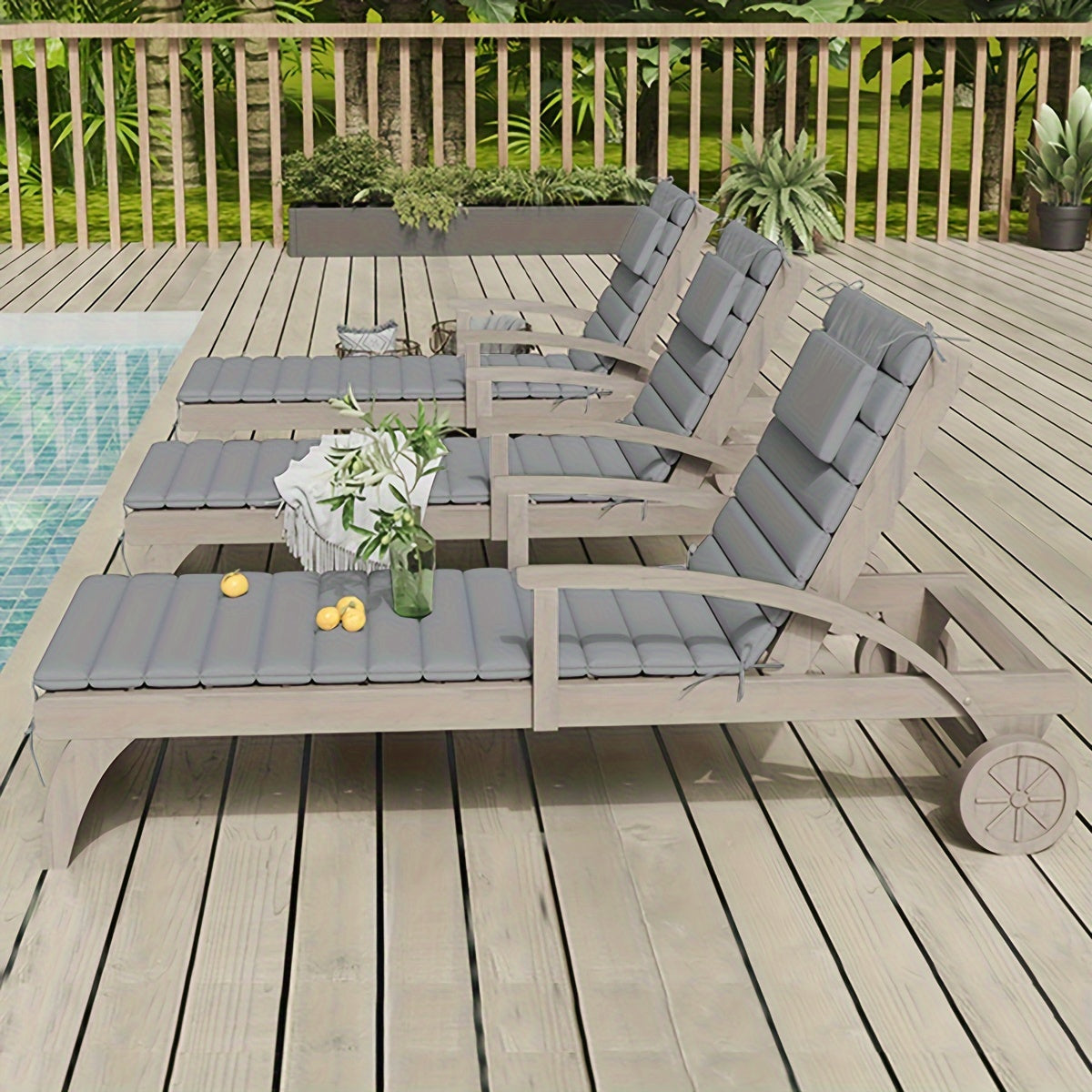 Outdoor Lounge Cushion Dark Blue 182.88cm x 53.34cm with Headrest and Straps for Patio Pool Chairs