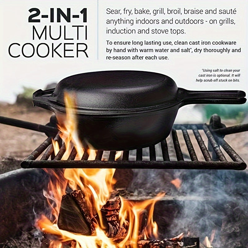 Cast Iron 2-in-1 Pot for Cooking and Camping Durable Outdoor Kitchen Equipment