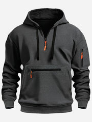 Men's Plus Size Casual Polyester Hoodie with Zipper Pockets and Drawstring Hood