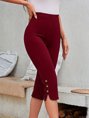 Women's High Waist Skinny Capris with Button Detailing Summer Leggings